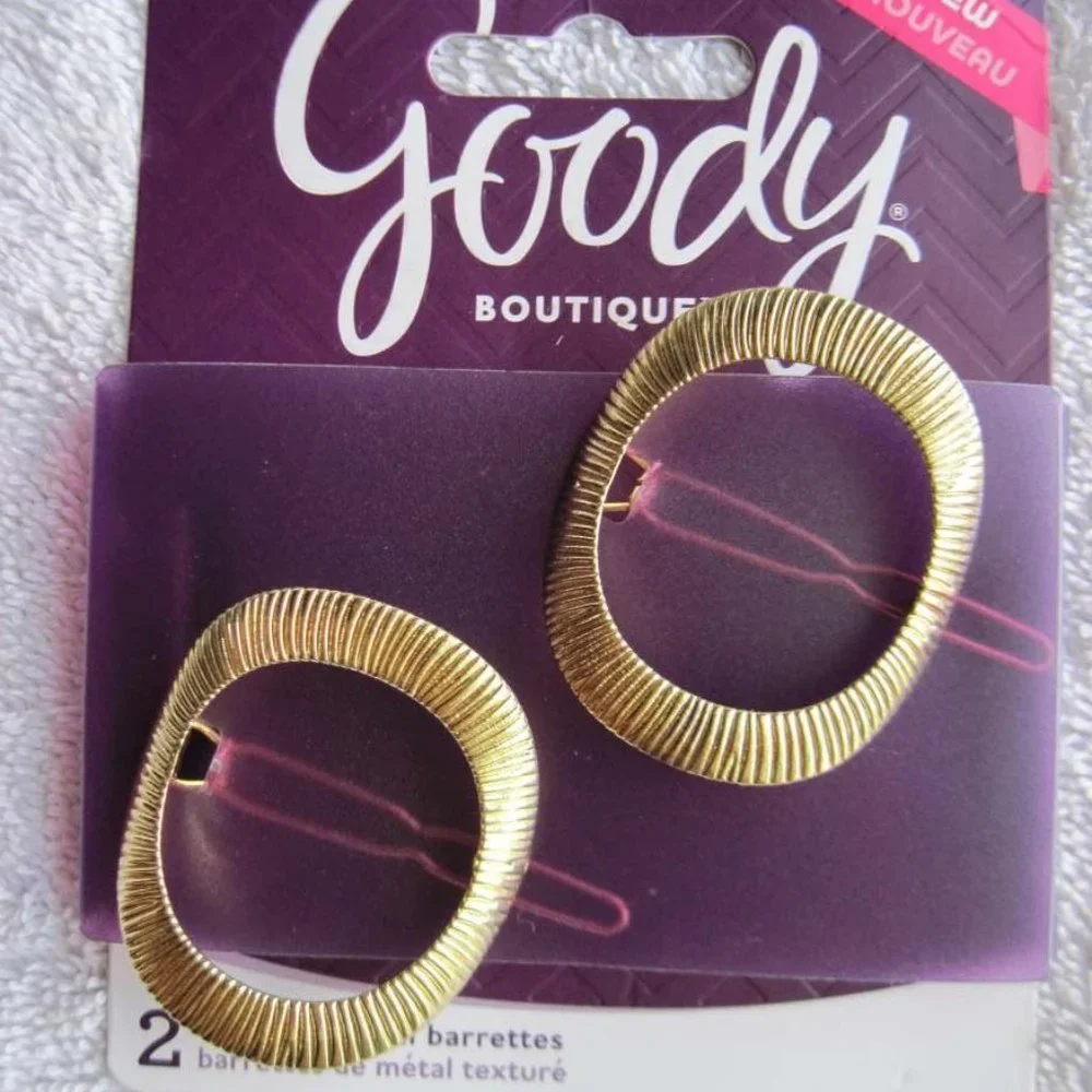 2 Goody Boutique Oval Textured Metal Hair Barrettes Secure Back Clips Stay Tight